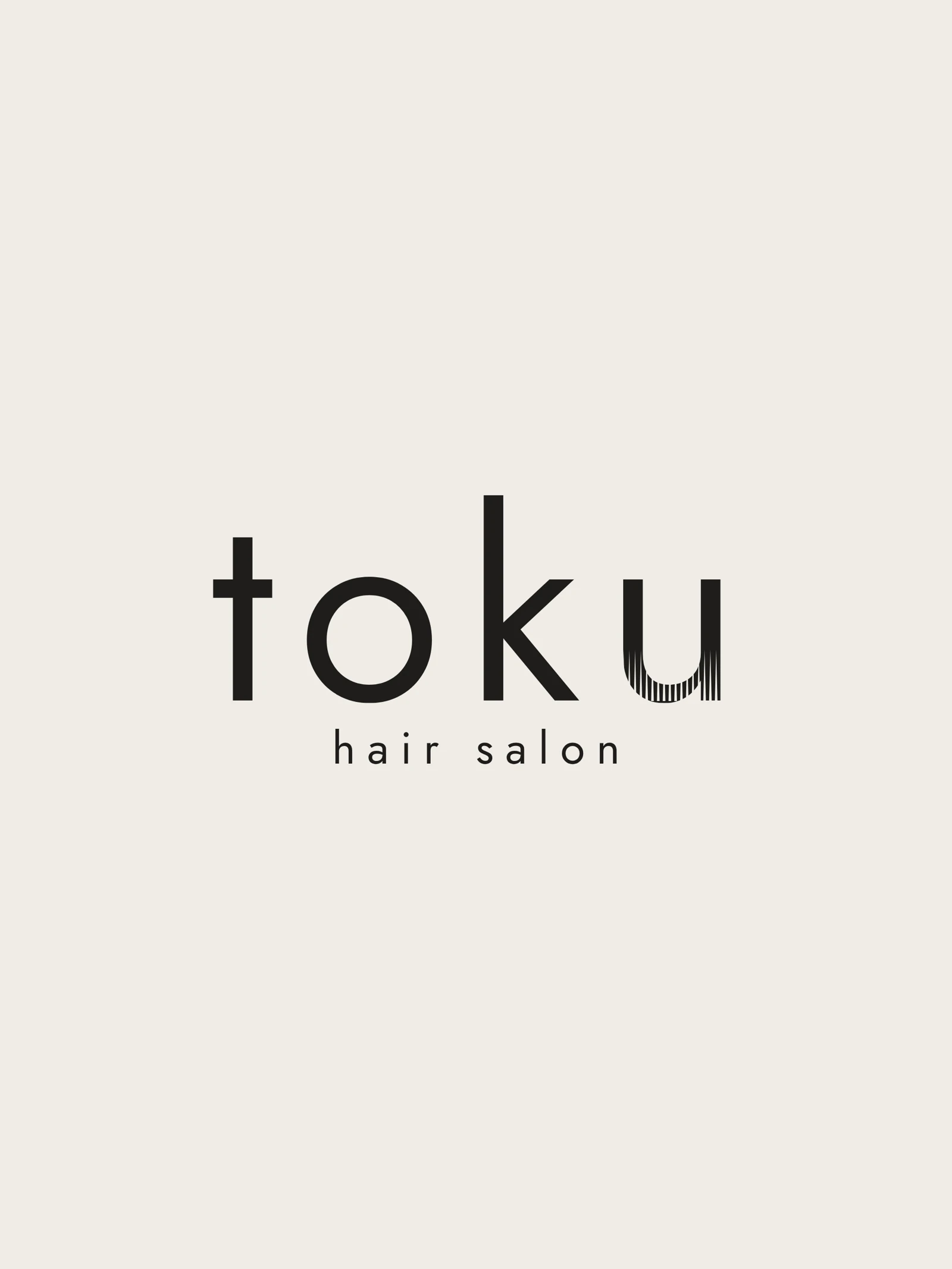 美容室tokuの完成ロゴ。uの下部に櫛の歯を表現